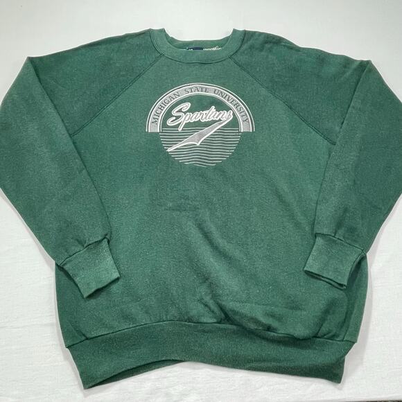 VTG Michigan State University Spartans Jansport Sweatshirt size L Green Raglan - Picture 8 of 8